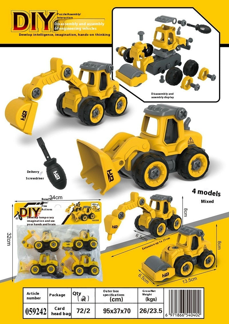4-in-1 DIY Construction Vehicle Toy Set – Crane, Excavator & Track