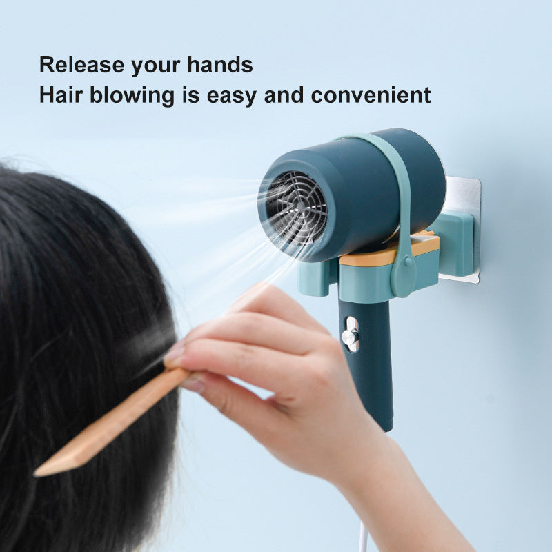 Hair Dryer Wall-Mounted Rack – Punch-Free, Rotatable, Multifunctional Blower Storage for Bathroom & Toilet