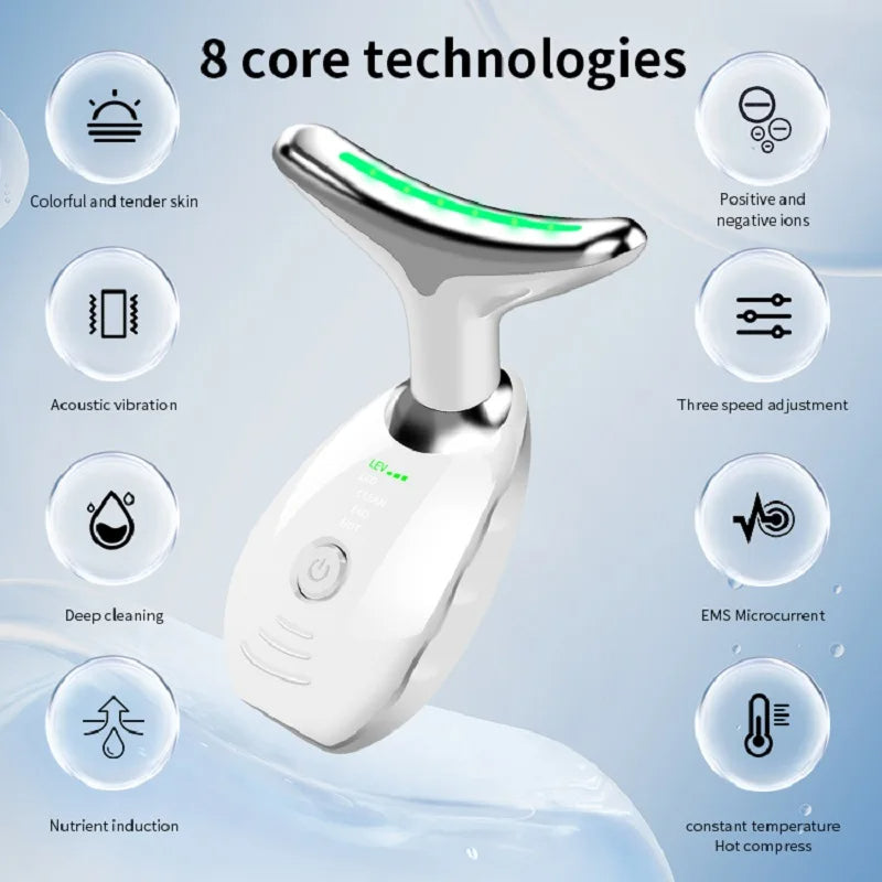 Neck Face Beauty Device – LED Photon Therapy Skin Tightening Massager for Anti-Wrinkle, Double Chin Reduction & Lifting – Portable Skin Care Tool for Face & Neck