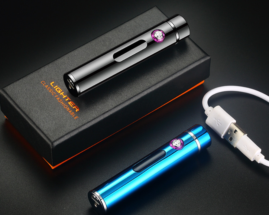 Cylindrical USB Electronic Cigarette Lighter – Compact Metal Design with USB Charging Cable