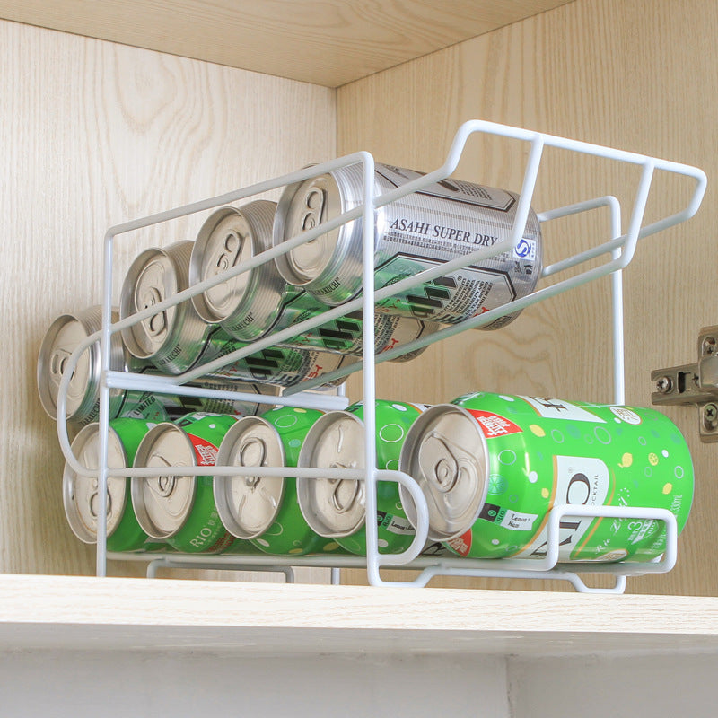 Double-Layer Coke Can Storage Rack – Iron Kitchen Shelf for Desktop & Pantry Organization