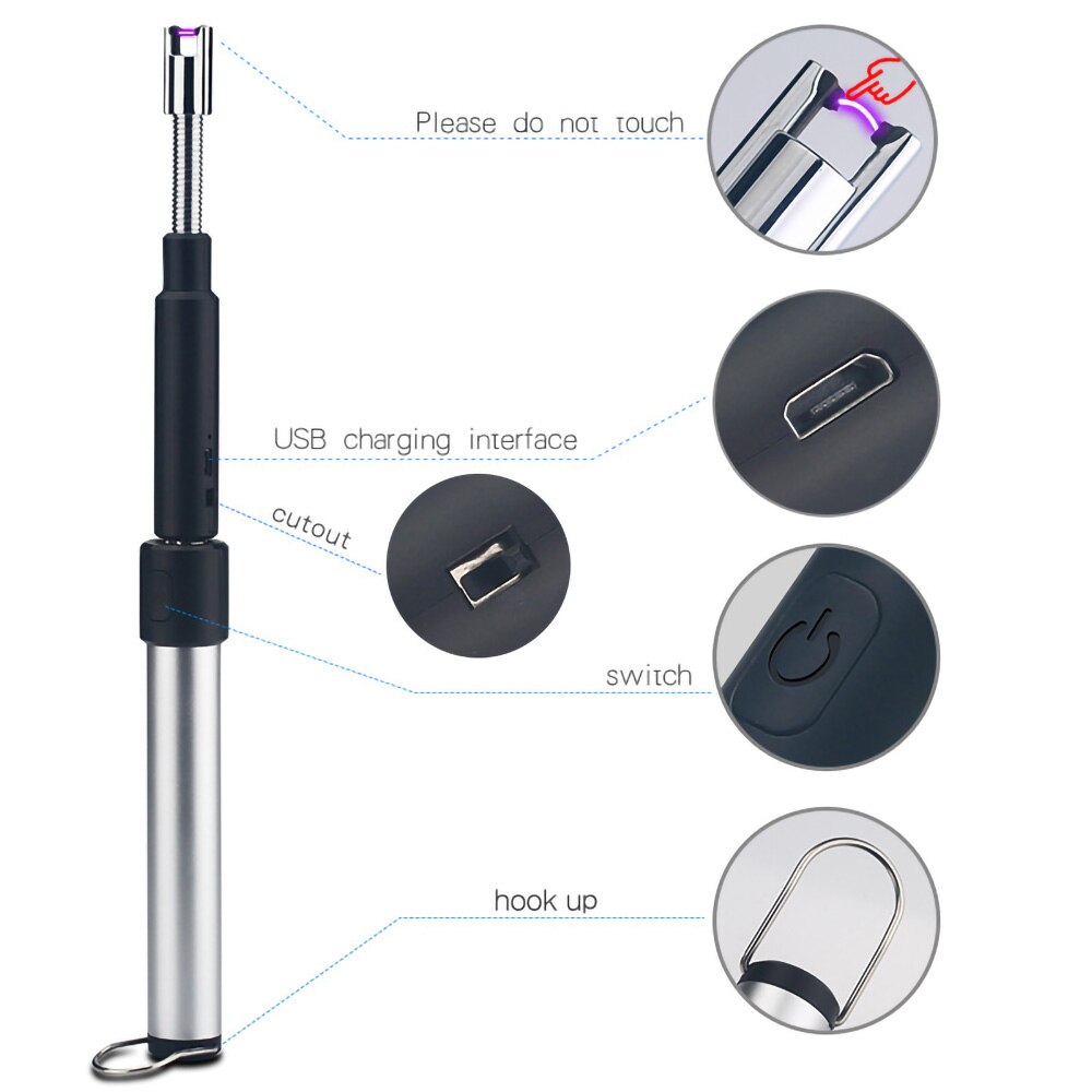 Retractable USB Pulse Lighter for Kitchen, Outdoor Barbecue & Camping – Rechargeable, Windproof, Portable