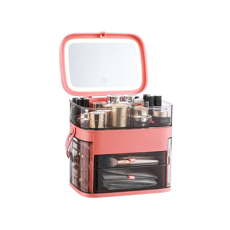 Cosmetic Storage Box with LED Smart Mirror – Large-Capacity Desk Organizer, Finishing Dressing Table | 24L