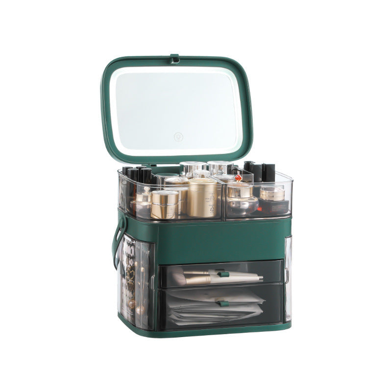 Cosmetic Storage Box with LED Smart Mirror – Large-Capacity Desk Organizer, Finishing Dressing Table | 24L