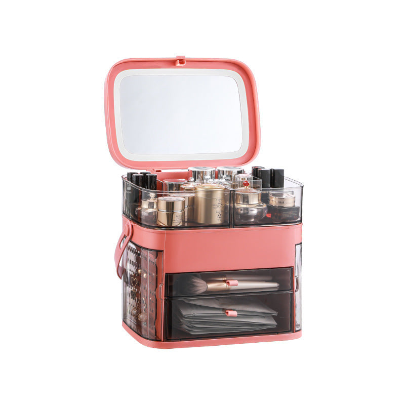 Cosmetic Storage Box with LED Smart Mirror – Large-Capacity Desk Organizer, Finishing Dressing Table | 24L