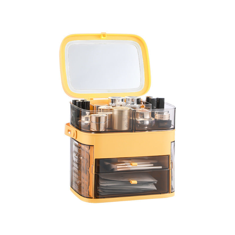 Cosmetic Storage Box with LED Smart Mirror – Large-Capacity Desk Organizer, Finishing Dressing Table | 24L
