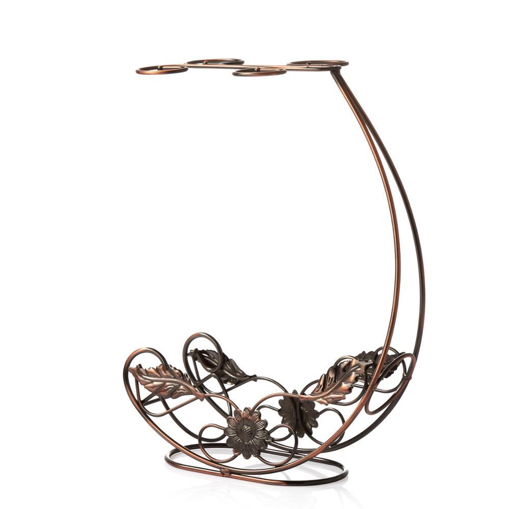 Luxury Copper Hanging Wine Rack & Glass Holder –  Iron Display for 6 Glasses & 2 Bottles – Bronze or Gold Finish