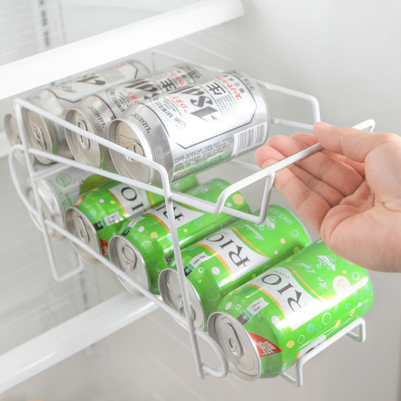 Double-Layer Coke Can Storage Rack – Iron Kitchen Shelf for Desktop & Pantry Organization