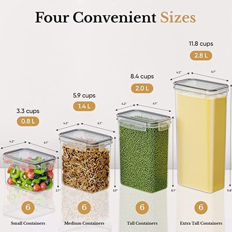 24 Piece Airtight Food Storage Container Set with Snap-On Lids for Pantry & Kitchen Organization