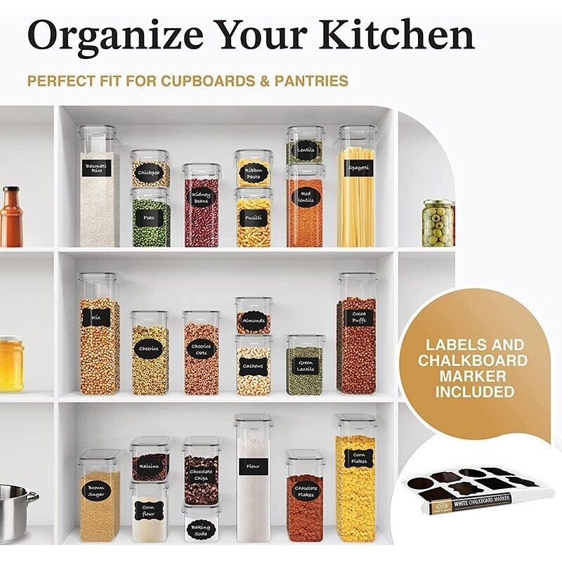 24 Piece Airtight Food Storage Container Set with Snap-On Lids for Pantry & Kitchen Organization