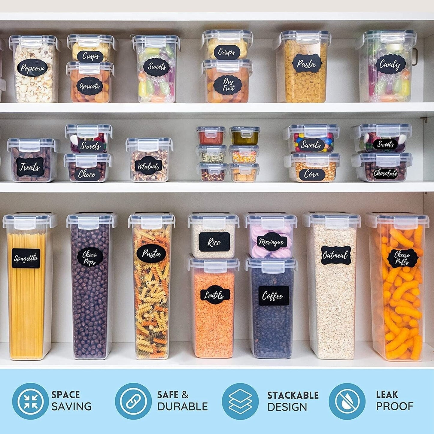 24 Piece Airtight Food Storage Container Set with Snap-On Lids for Pantry & Kitchen Organization