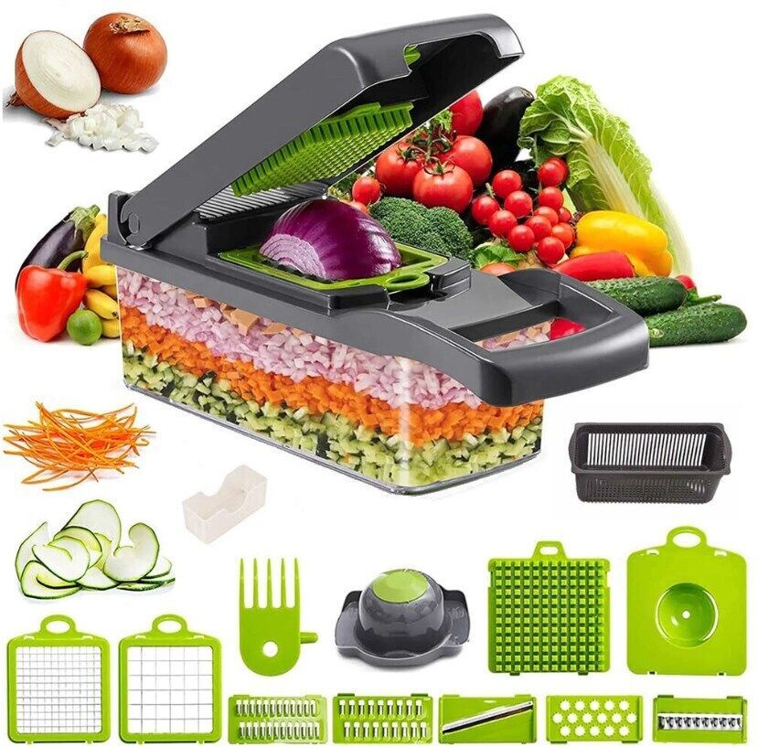 15 in 1 Vegetable Chopper – Multifunctional Food Slicer, Dicer, Grater, Peeler & Spiralizer with Container
