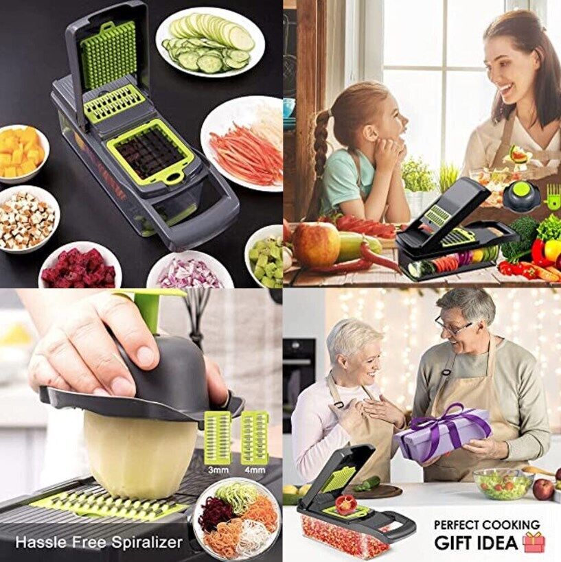 15 in 1 Vegetable Chopper – Multifunctional Food Slicer, Dicer, Grater, Peeler & Spiralizer with Container