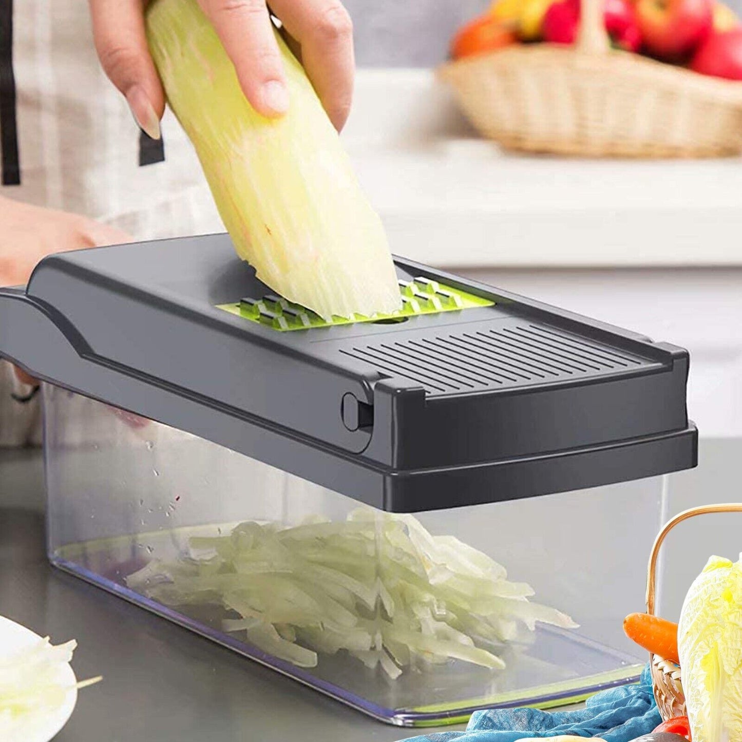 15 in 1 Vegetable Chopper – Multifunctional Food Slicer, Dicer, Grater, Peeler & Spiralizer with Container