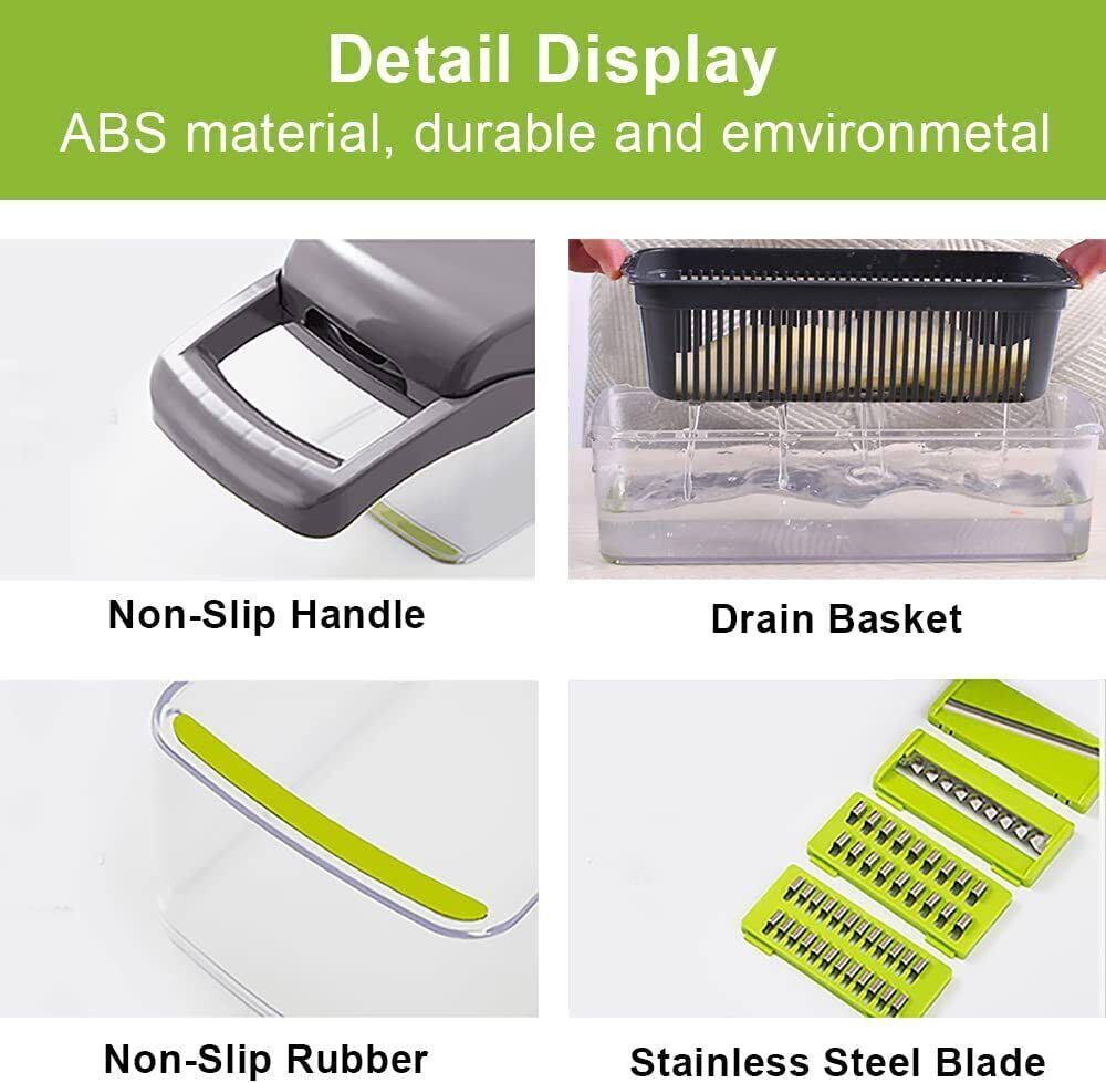 15 in 1 Vegetable Chopper – Multifunctional Food Slicer, Dicer, Grater, Peeler & Spiralizer with Container