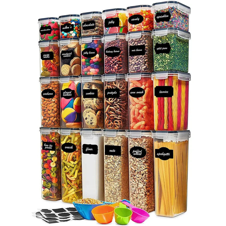 24 Piece Airtight Food Storage Container Set with Snap-On Lids for Pantry & Kitchen Organization