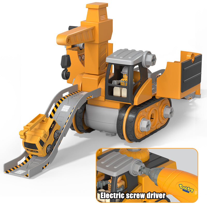 4-in-1 DIY Construction Vehicle Toy Set – Crane, Excavator & Track