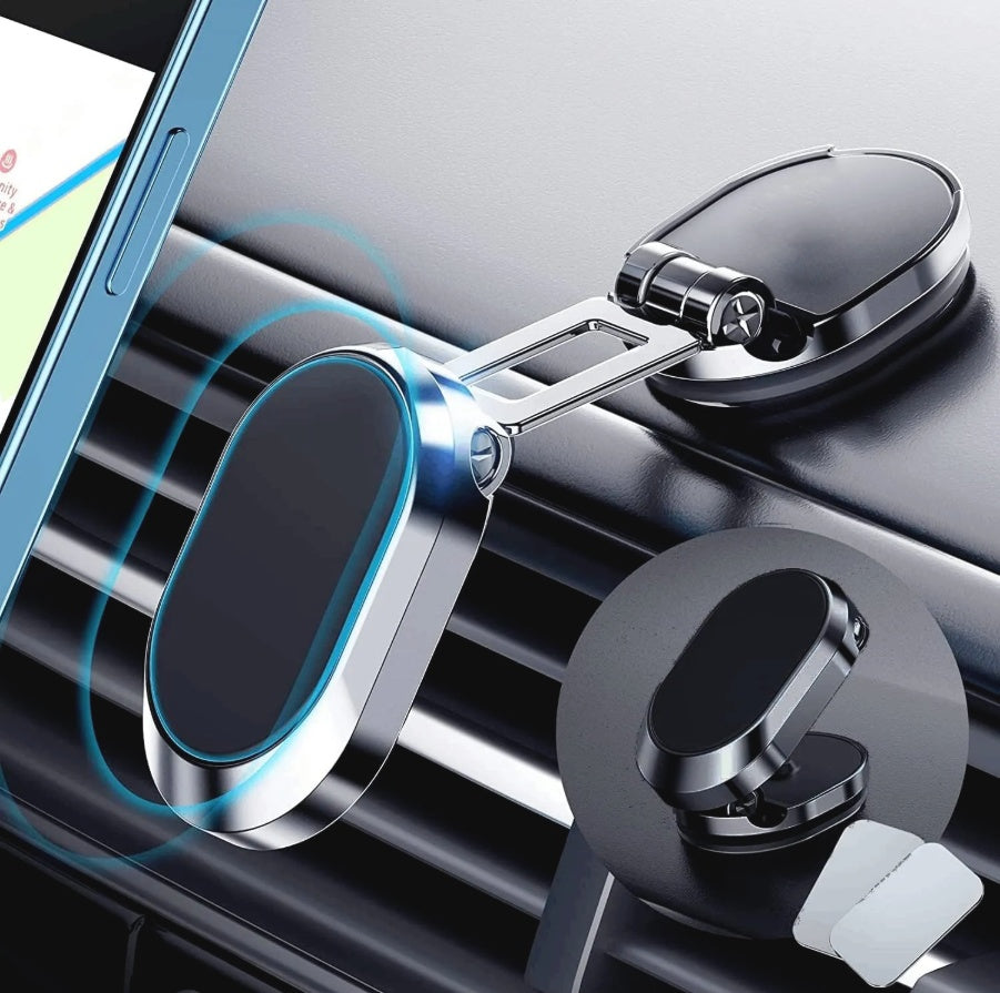 Upgraded Magnetic Car Phone Holder - Retractable Mount with 6 Powerful N52 Magnets, 720° Rotation for Dashboard & Windshield - Universal Phone Mount for iPhone, Samsung, and More