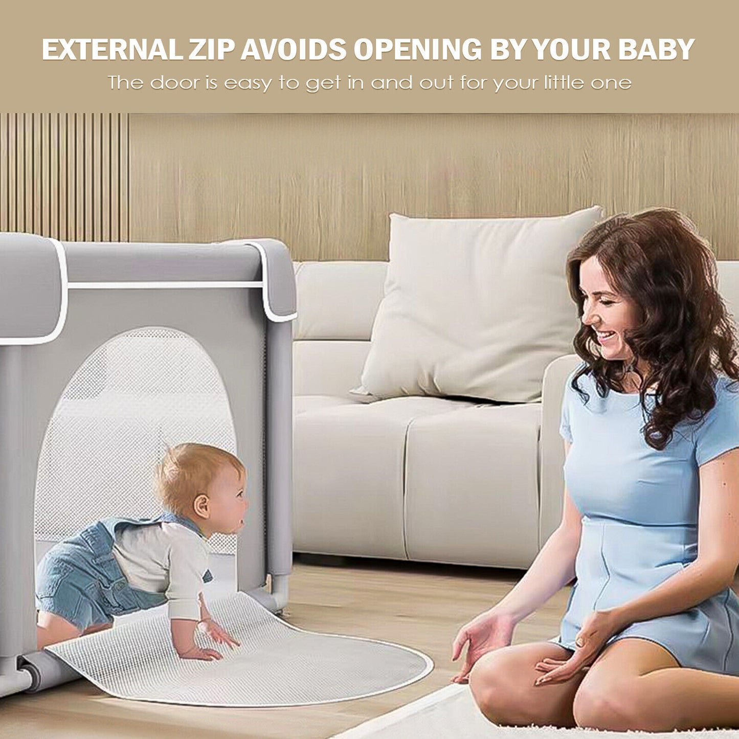 Baby Playpen with Mat – Safe Indoor/Outdoor Activity Centre for Toddlers & Babies | Portable Grey Baby Fence 127x127cm