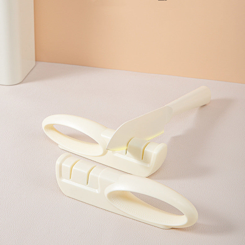 Manual Kitchen Knife Sharpener – 2-Section Corundum Sharpener for Household Use – Beige