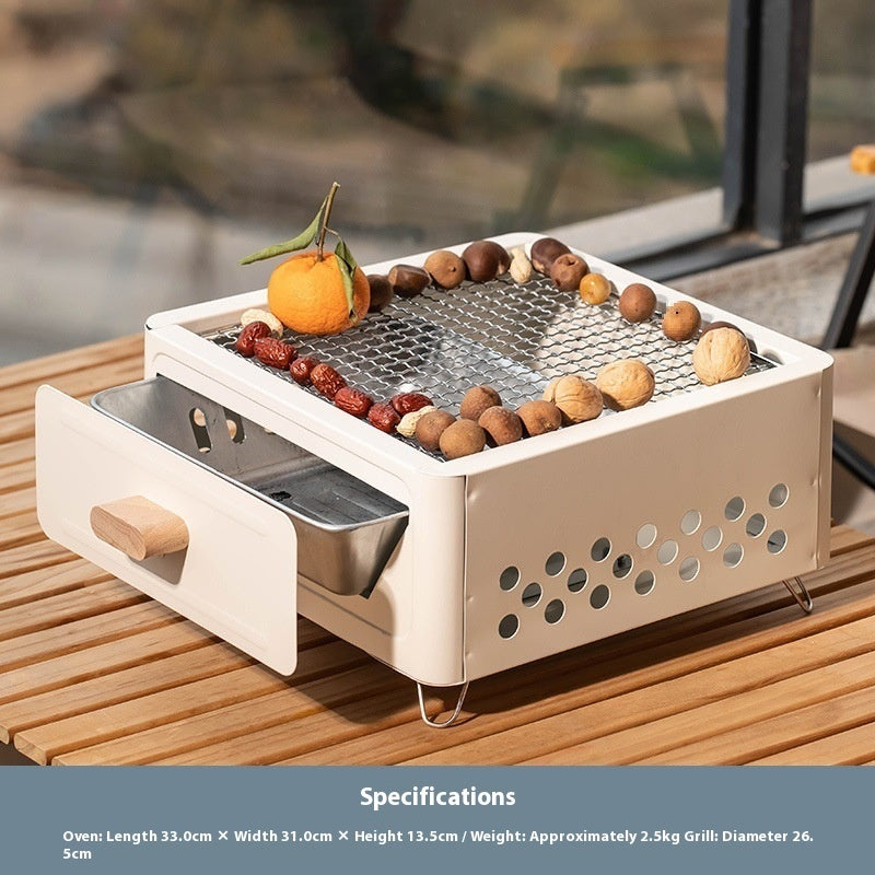 Square Barbecue Oven Outdoor Charcoal Grill – White Alloy Split Design for 3-5 People