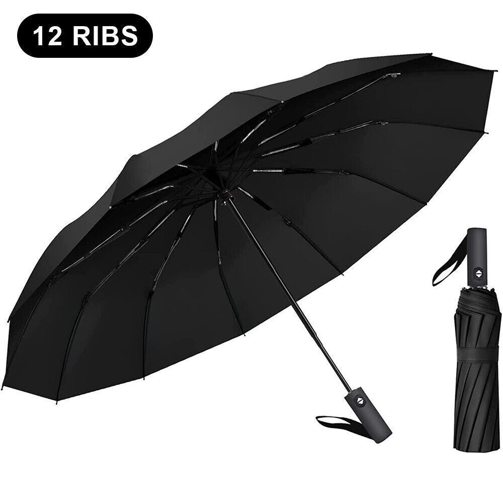 12 Ribs Strong Automatic Umbrella – Windproof, Stormproof & Compact Folding Design