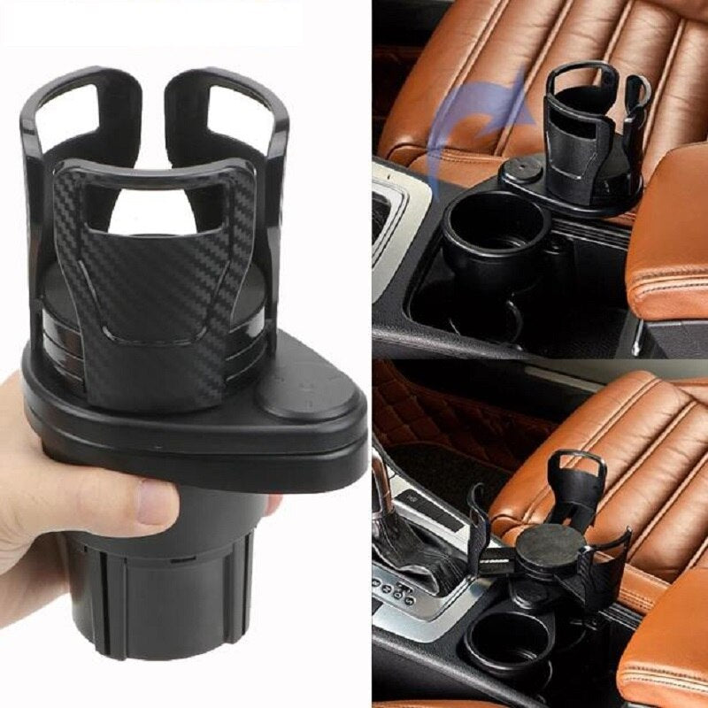 Foldable 2-in-1 Car Cup Holder – Dual Drink & Organizer Holder, 360° Rotatable, Space-Saving Car Accessory