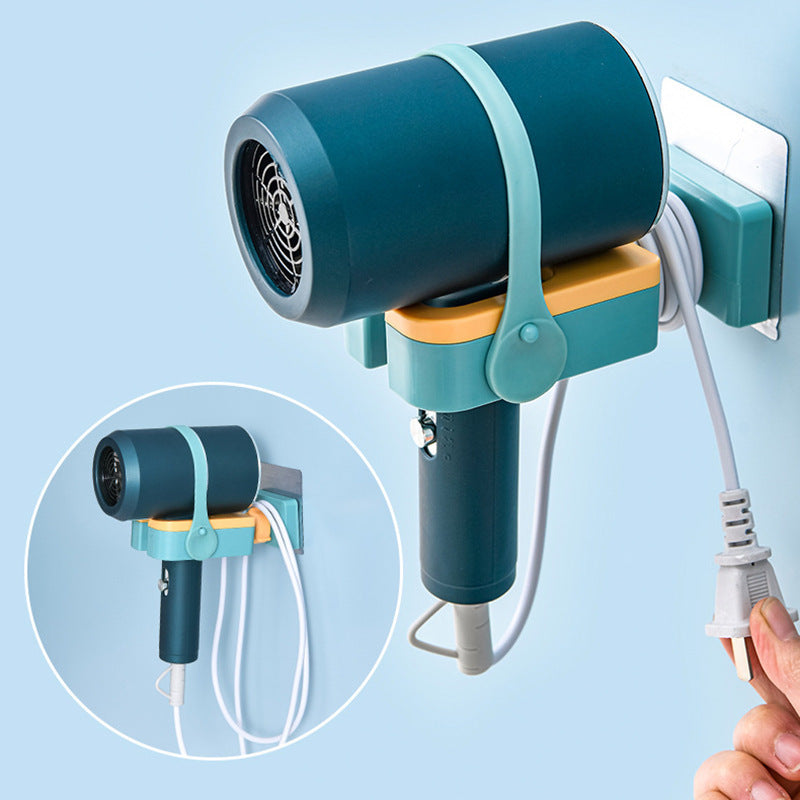 Hair Dryer Wall-Mounted Rack – Punch-Free, Rotatable, Multifunctional Blower Storage for Bathroom & Toilet