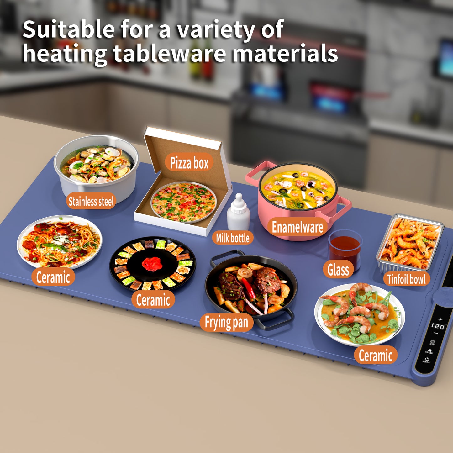Foldable Electric Food Warming Mat – Portable Heating Plate for 8 Dishes with Adjustable Temperature & Timer
