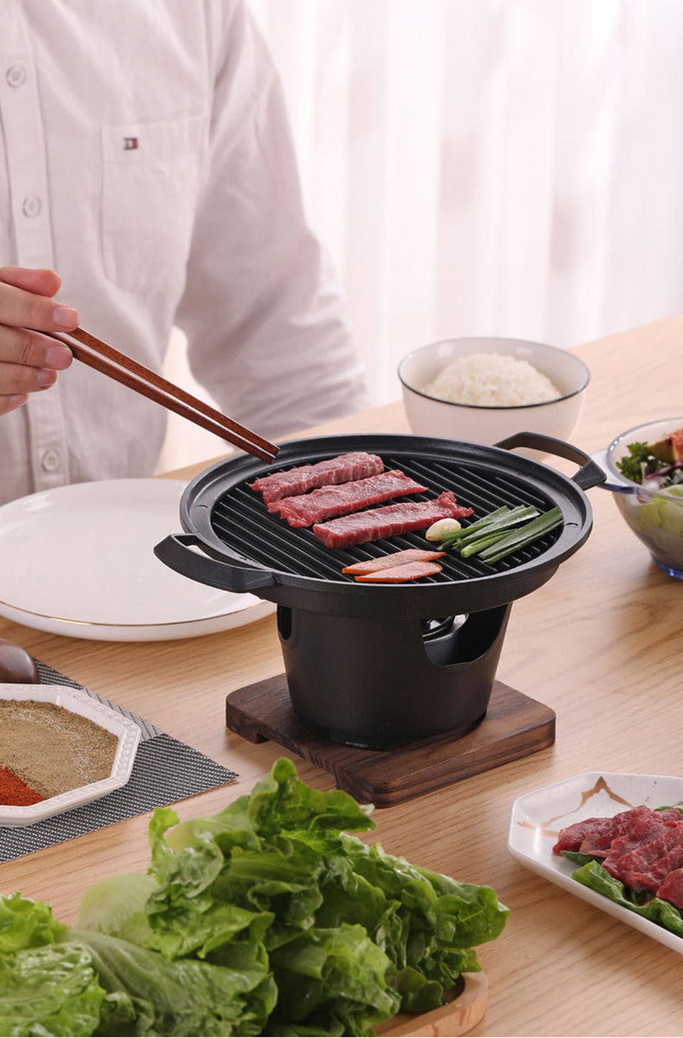 Mini Smokeless BBQ Grill | Portable Alcohol Stove for 1-2 People | Non-Stick Roasting Pan for Home & Outdoor Use