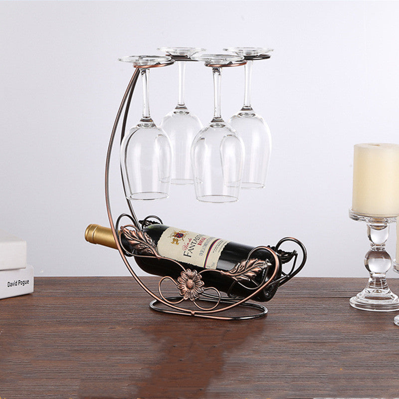 Luxury Copper Hanging Wine Rack & Glass Holder –  Iron Display for 6 Glasses & 2 Bottles – Bronze or Gold Finish