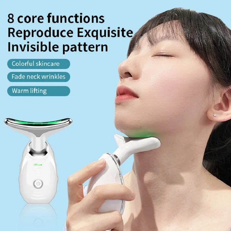 Neck Face Beauty Device – LED Photon Therapy Skin Tightening Massager for Anti-Wrinkle, Double Chin Reduction & Lifting – Portable Skin Care Tool for Face & Neck