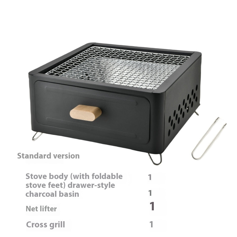 Square Barbecue Oven Outdoor Charcoal Grill – White Alloy Split Design for 3-5 People