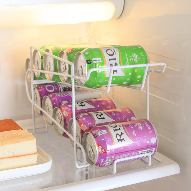 Double-Layer Coke Can Storage Rack – Iron Kitchen Shelf for Desktop & Pantry Organization