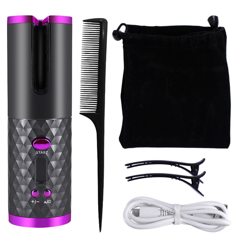 Rechargeable Automatic Hair Curler for Women | Portable Ceramic Curling Iron with LCD Display & Anti-Tangle Protection
