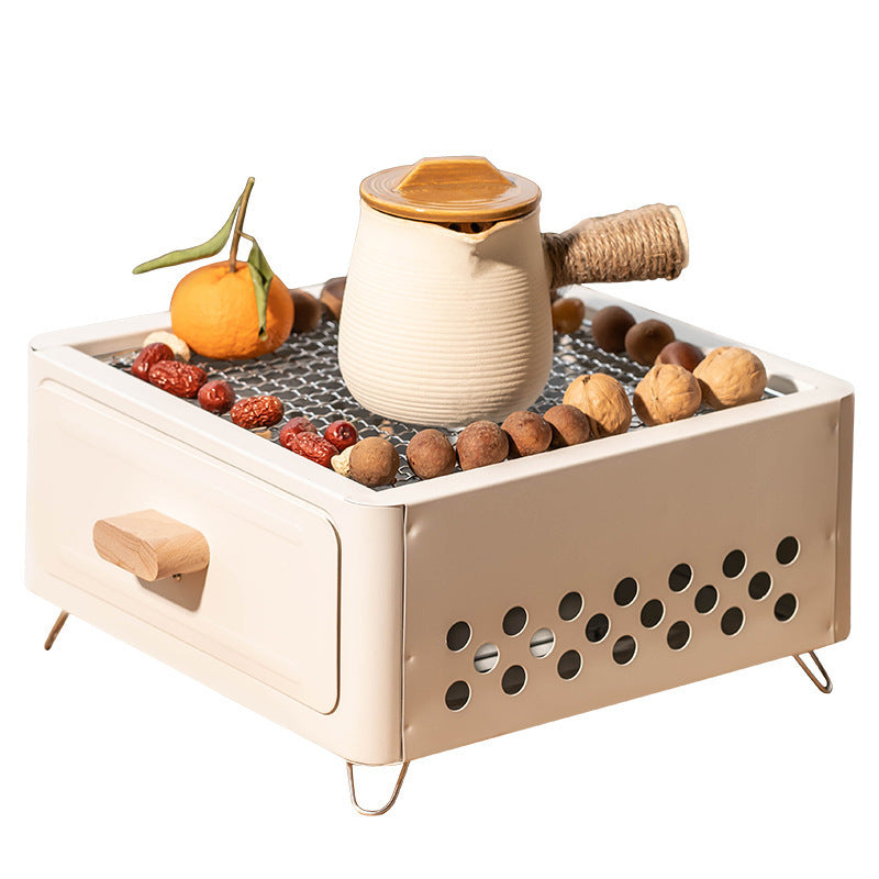 Square Barbecue Oven Outdoor Charcoal Grill – White Alloy Split Design for 3-5 People