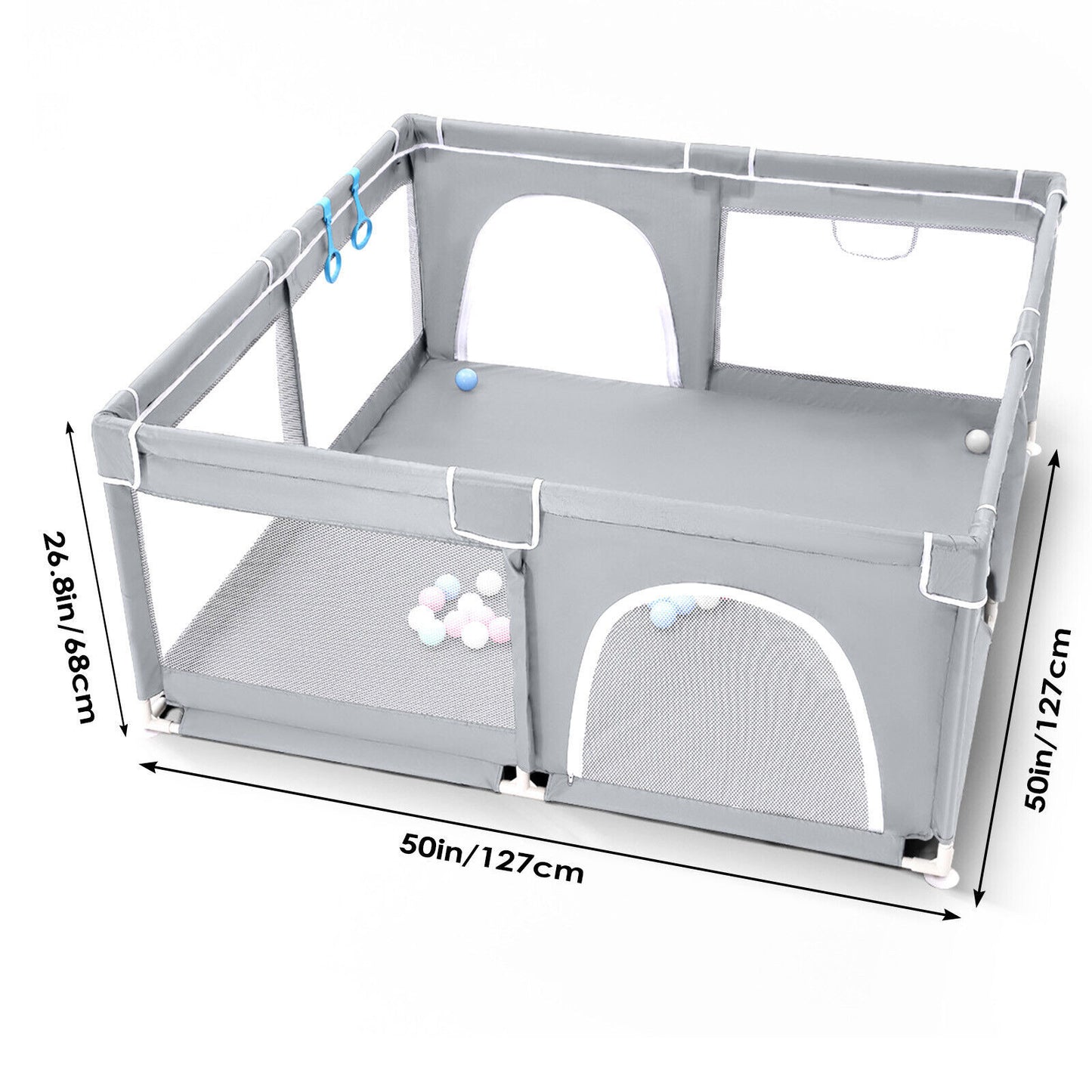 Baby Playpen with Mat – Safe Indoor/Outdoor Activity Centre for Toddlers & Babies | Portable Grey Baby Fence 127x127cm