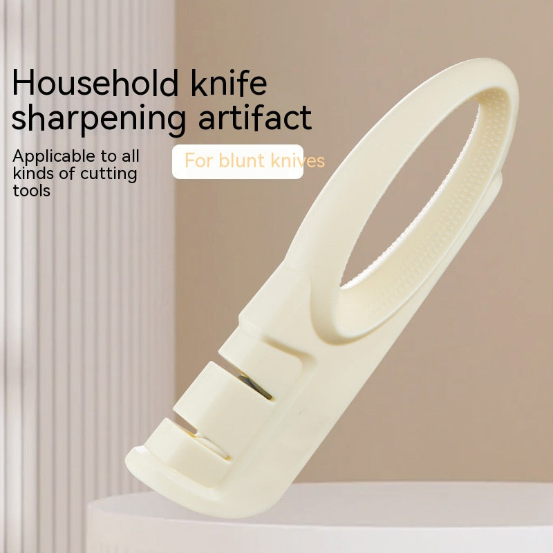 Manual Kitchen Knife Sharpener – 2-Section Corundum Sharpener for Household Use – Beige