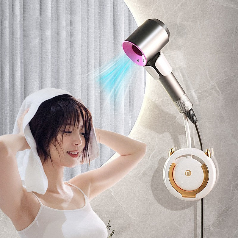 Hair Dryer Wall Shelf - No Punching Required, White Gold & White Gray with/without Bracket