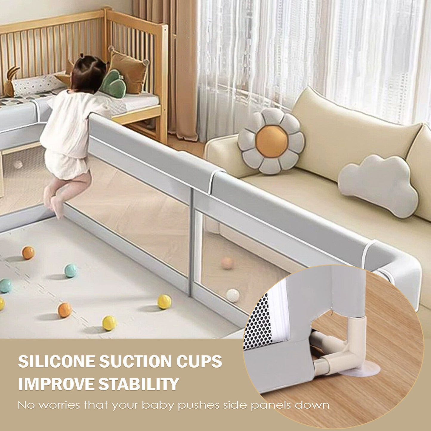 Baby Playpen with Mat – Safe Indoor/Outdoor Activity Centre for Toddlers & Babies | Portable Grey Baby Fence 127x127cm