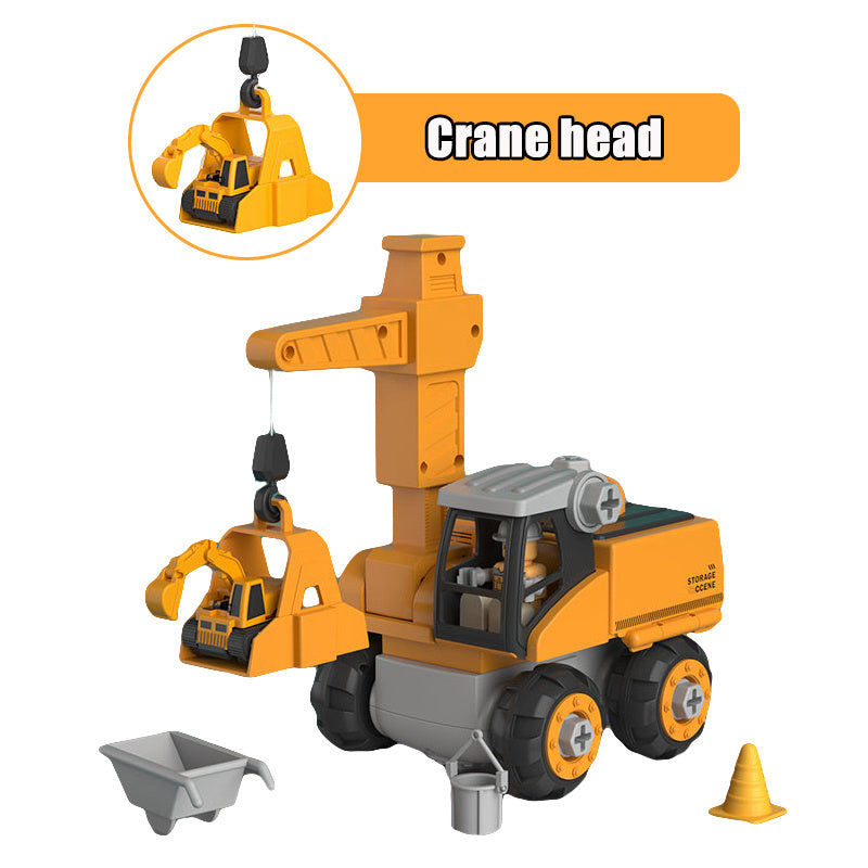 4-in-1 DIY Construction Vehicle Toy Set – Crane, Excavator & Track