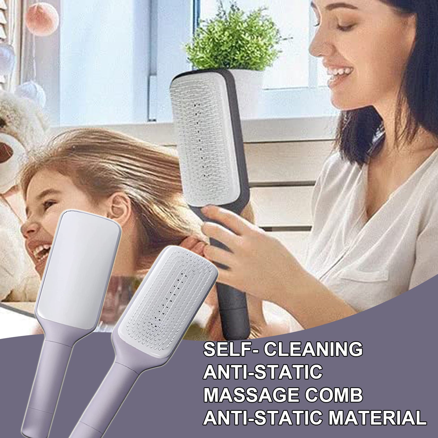 4-in-1 Self-Cleaning Hair Brush – Anti-Static Scalp Massager for All Hair Types