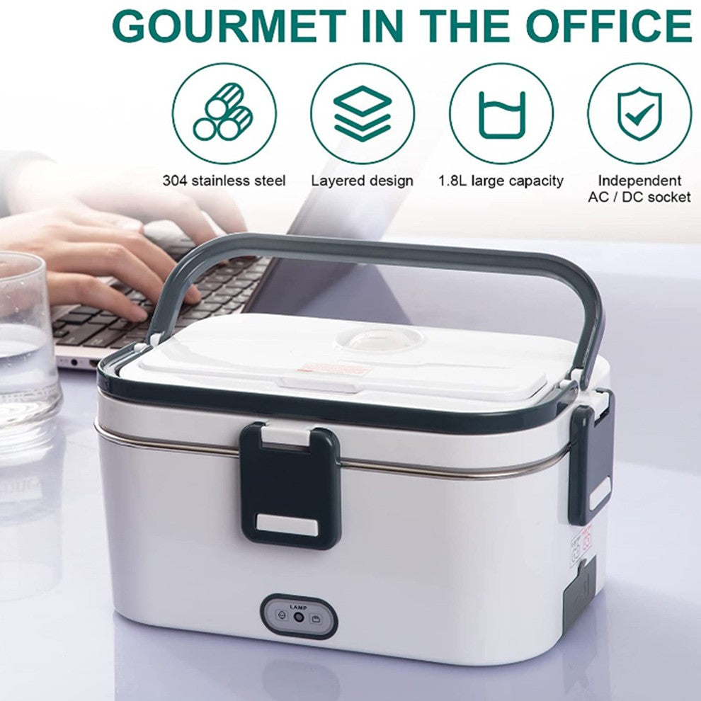 Dual-Purpose Electric Lunch Box for Car and Home - Vacuum Insulation & Waterless Heating (1.6-2.0L Capacity)