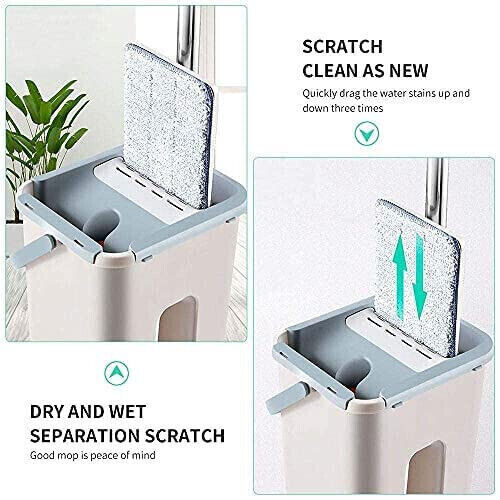 UK Multi-Functional Wash & Dry Mop and Bucket Set with 10 Microfiber Pads – Flat Squeeze Mop for Hardwood, Tile, Vinyl & Laminate Floors