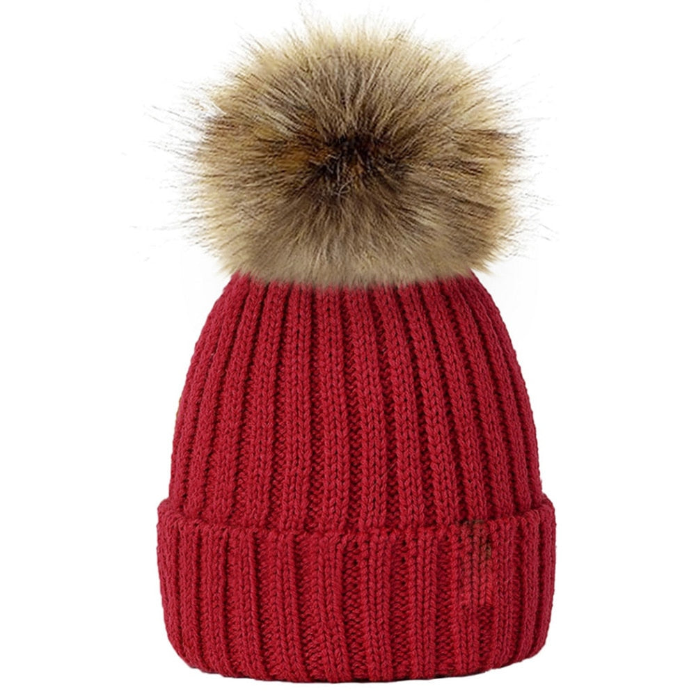 Red Winter Pompom Hat