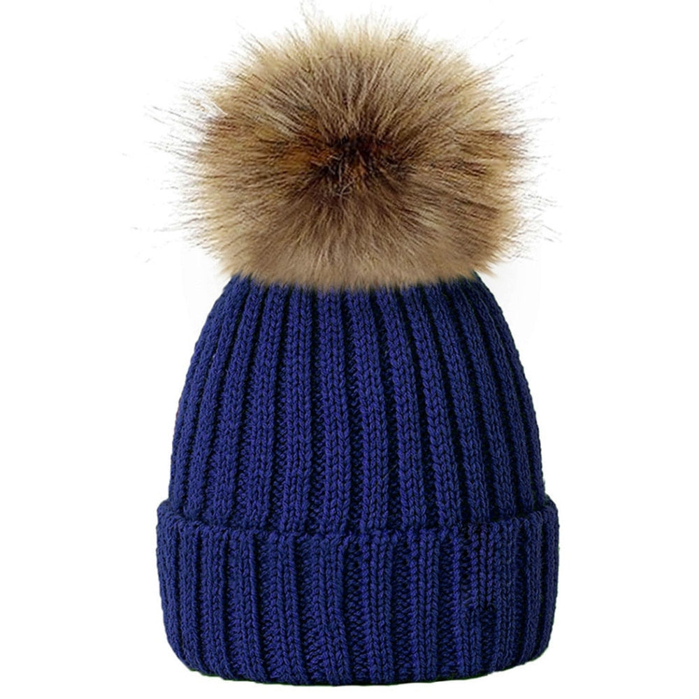 Blue Winter Pompom Hat