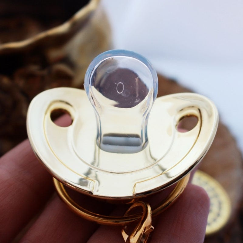 Gold Bling Name Initial Letter Baby Pacifier and Clip - Everything Amazing