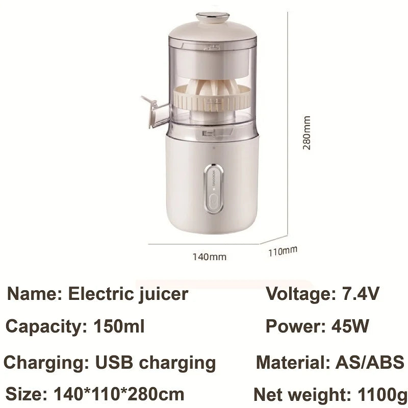 Wireless Portable Electric Juicer – USB Rechargeable Mini Citrus Blender for Orange, Lemon & Fruit Squeezing – Compact & Easy to Clean, 150ml Capacity
