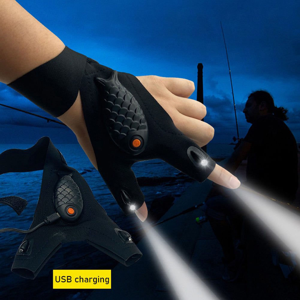 New Flashlight Glow Fishing Gloves – LED USB Rechargeable Outdoor Activity Gloves