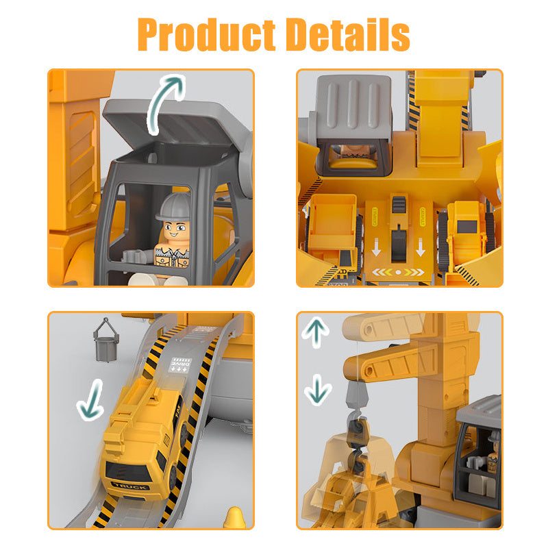 4-in-1 DIY Construction Vehicle Toy Set – Crane, Excavator & Track